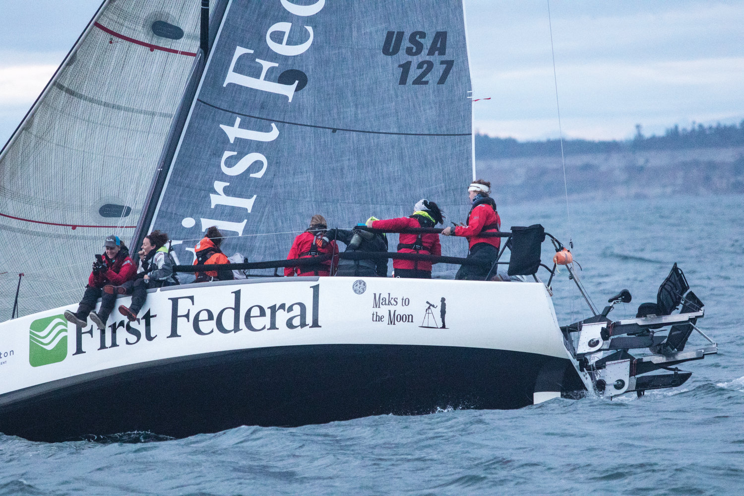 Team Sail Like A Girl takes off at the 5 a.m. start of the 2019 Race to Alaska, which begins in Port Townsend. This year, the race has been canceled due to the coronavirus.