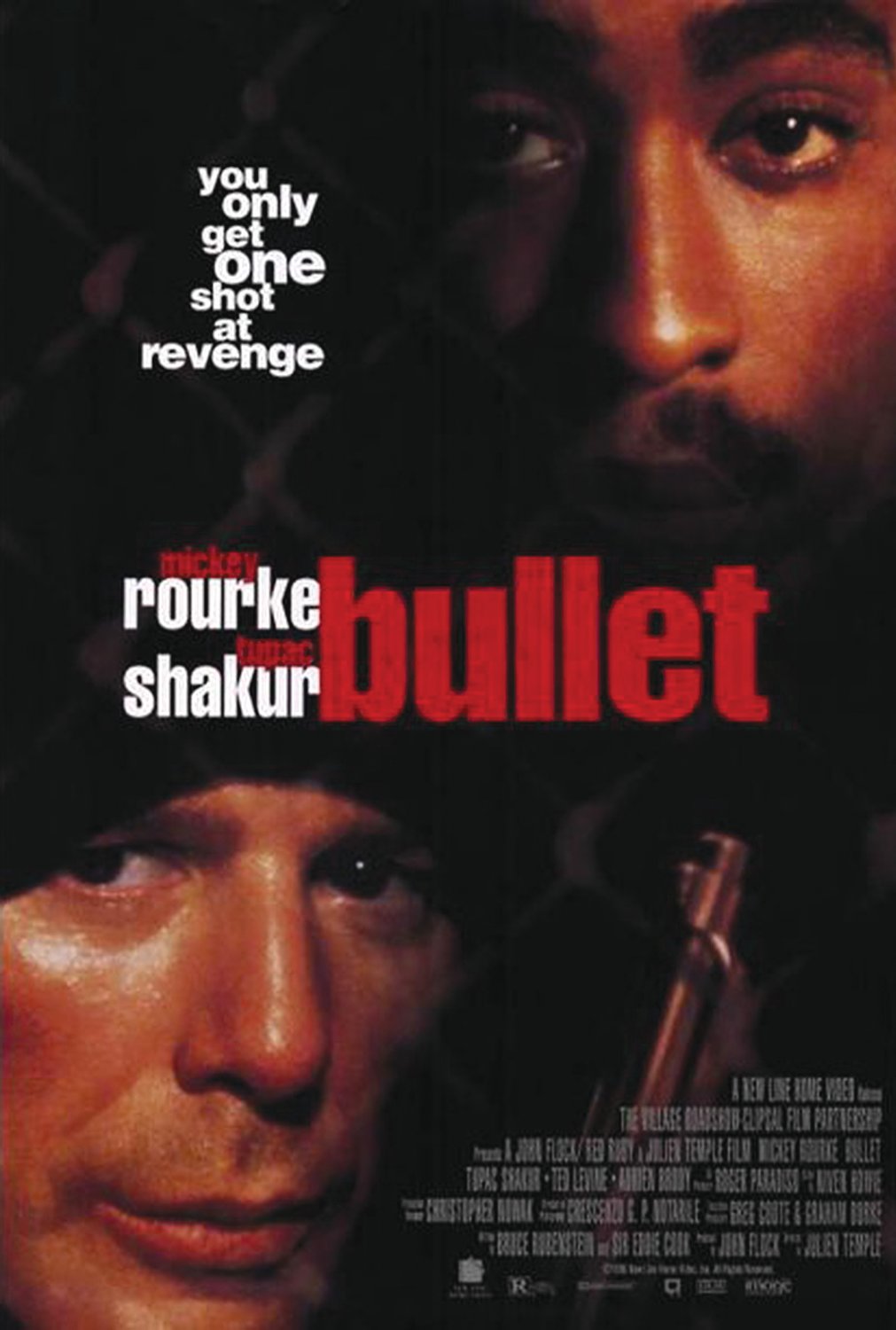 “Bullet” (1996) stars Mickey Rourke and Tupac Shakur as gangland rivals on a tragic collision course.