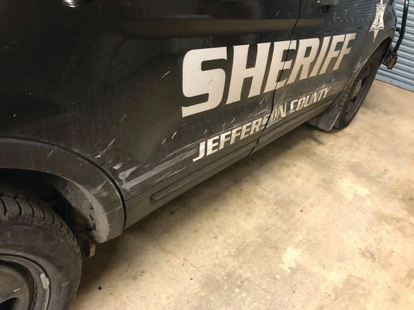 Damage to a deputy's patrol vehicle can be seen following an extended police chase early Saturday morning.