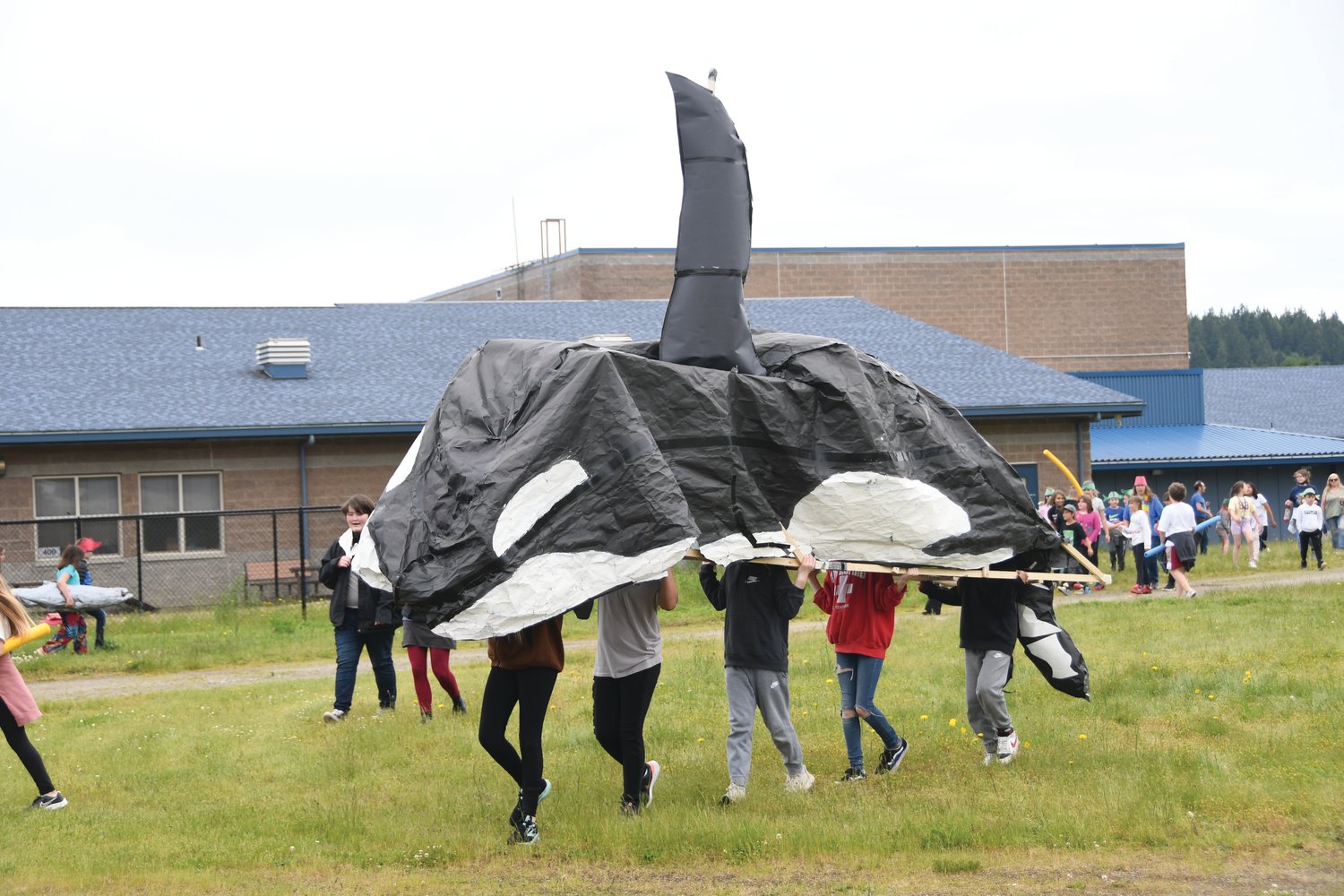 An orca contraption built by Chimacum Middle's sixth graders for the field day event.