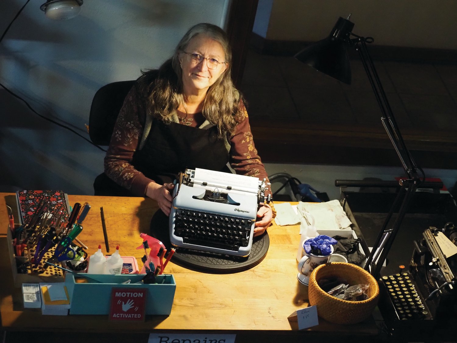 Shop owner Shelley French says her favorite typewriters are Olympias: “Because they’re a workhorse.”