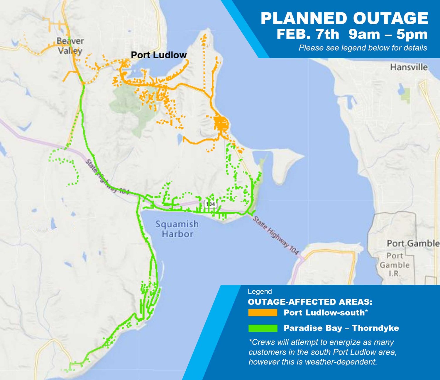 The outage area in Port Ludlow and Paradise Bay.