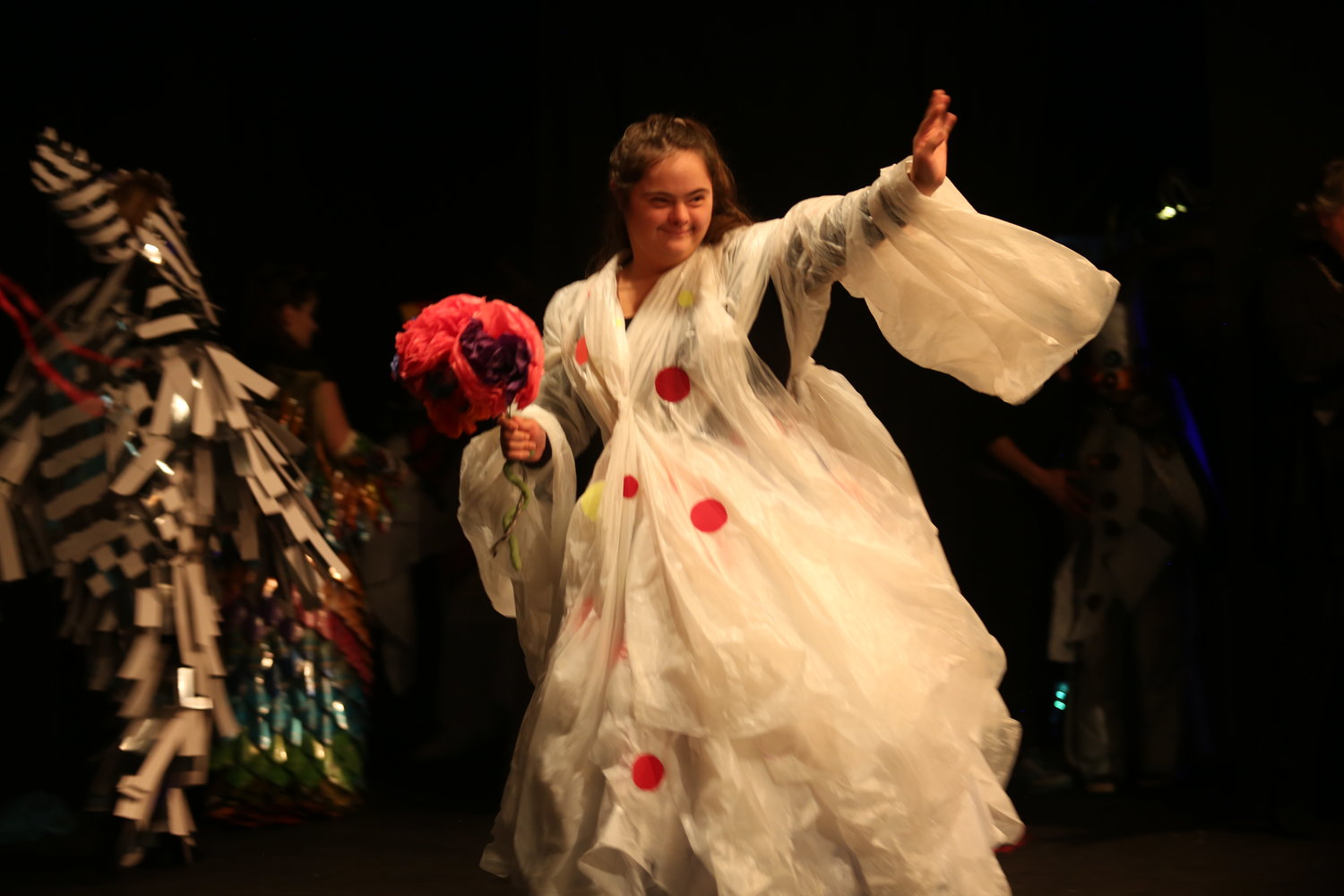Port Townsend's Emma McAdam models "The Polka Dotted Dress" designed with transition program student Bryan Fenton.