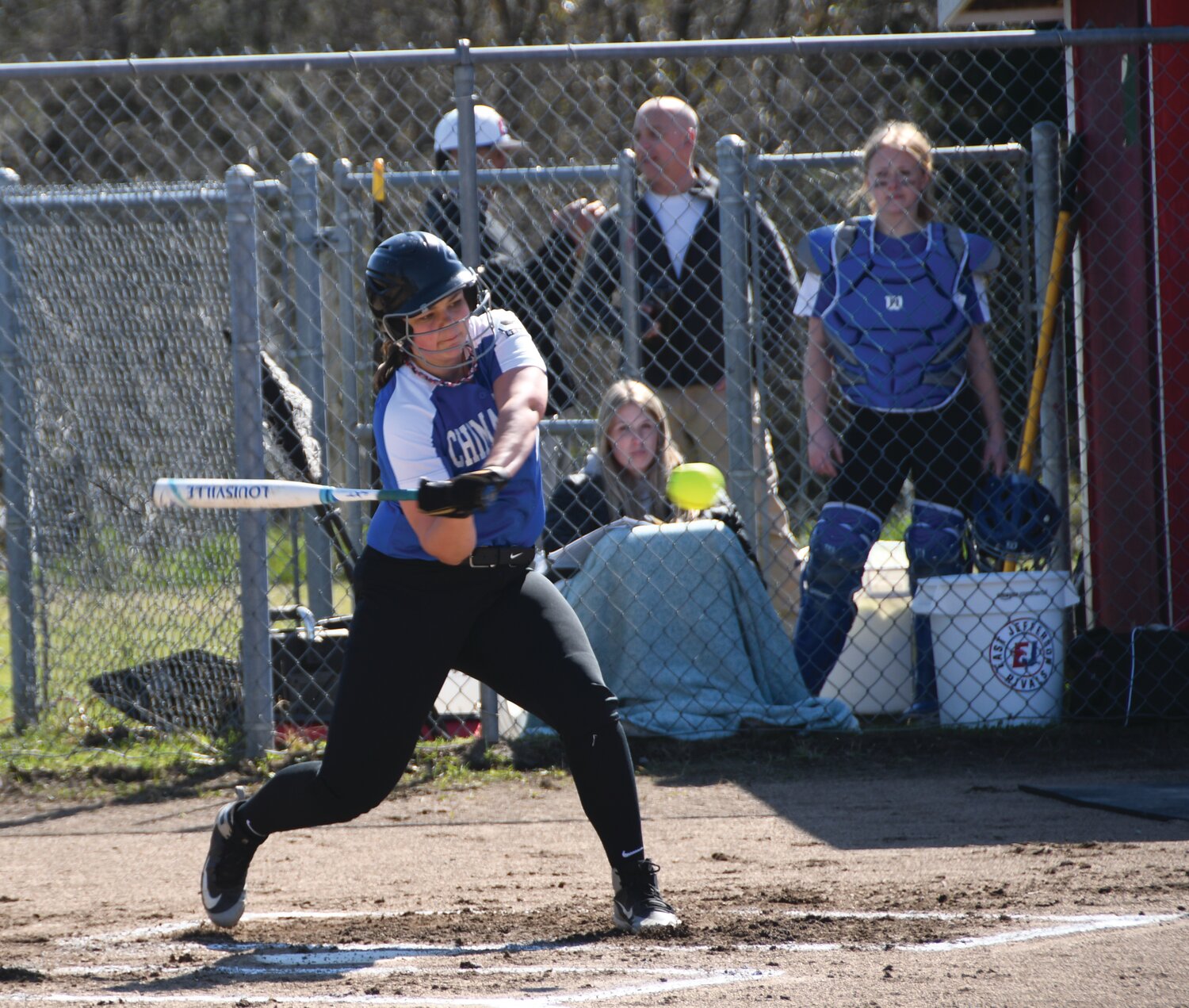 EJ third baseman Alyssa Vandenberg takes a swing at a pitch during the Rivals’ matchup against Cascade Christian School last week.